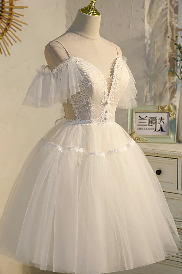 Wholesale Champagne Spaghetti Straps Lace Short Prom Dress A-Line Party Dress